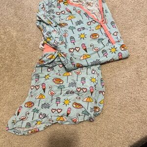 Colorful Flamingo and Ice Cream Pajama Set- Shorts & Top